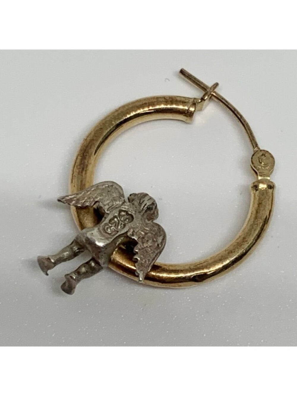 Vintage 14k gold Angel Hoop Earrings 925 sterling silver angels PBDesign - Picture 6 of 7